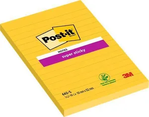 Karteczka samoprzylepna Super Sticky, żółta, 102x152 mm, 75 kartek, w linie, 3M POSTIT